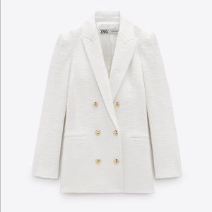 Zara Buttoned Textured Weave Blazer